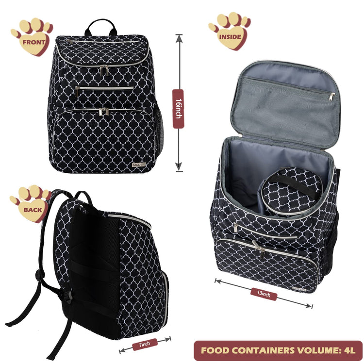 BAGLHER丨Dog Travel Bag Backpack, Airline Approved Pet Supplies Backpack, Dog Travel Bag with 2 Silicone Collapsible Bowls and 2 Food Baskets, Black