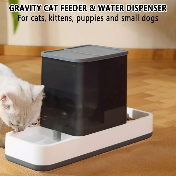 kathson Gravity Cat Food and Water Dispenser Automatic Dog Feeder Waterer 2 in 1 Auto Pet Food and Water Bowl Set Self Feeding for Puppy Kitten，Blue