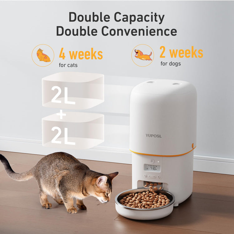 Yuposl Automatic Cat Feeders - 2L Cat Food Dispenser Easy to Use, Timed Automatic Pet Feeder with Over 180-day Battery Life, 1-6 Meals Dry Food Programmable Portion Control Also for Dogs