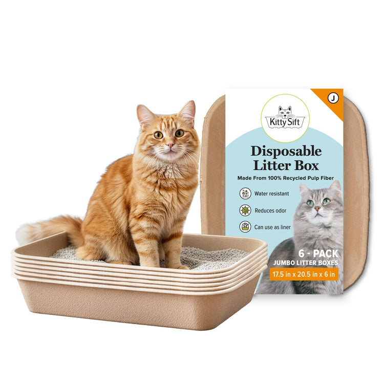 Kitty Sift Disposable Cat Litter Box Large, 6 Count, Durable Portable for Travel and Home, Eco-Friendly Disposable Litter Box Controls Odor