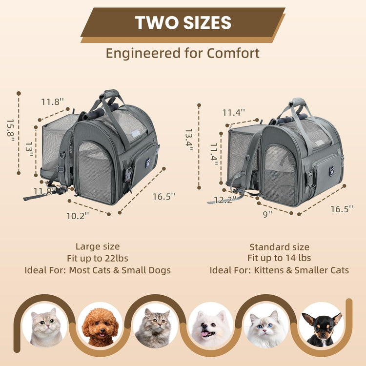 Lollimeow Expandable Cat Carrier Backpack for Large Cats - Airline Approved Pet Carrier Backpack for Small Dogs, Hiking & Travel, Waterproof with Breathable Mesh, 14lbs Capacity (Plum, Standard)