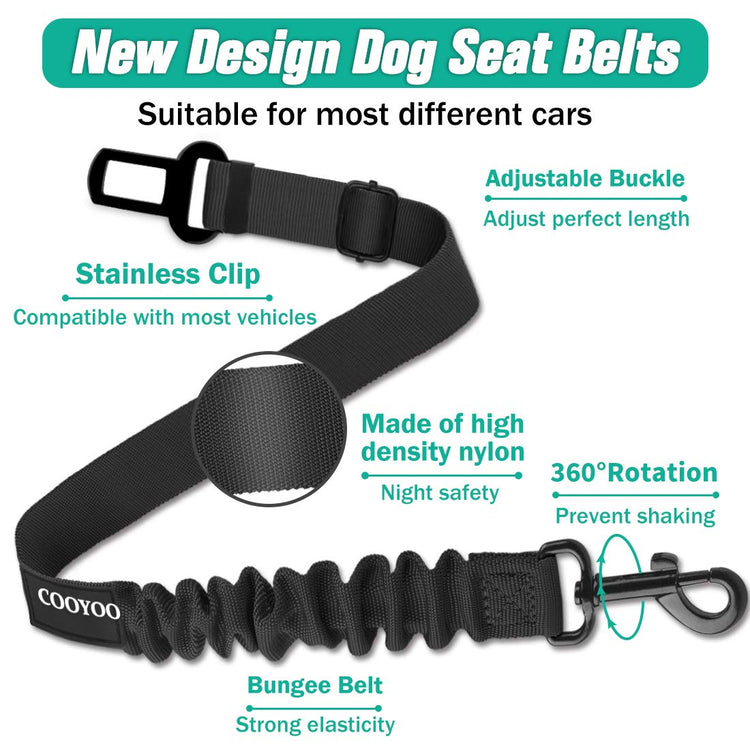 COOYOO Dog Seat Belt, Durability Retractable Dog Car Harness Adjustable Dog Seat Belt for Vehicle Nylon Pet Safety Seat Belts Heavy Duty & Elastic (1 Pack Black)