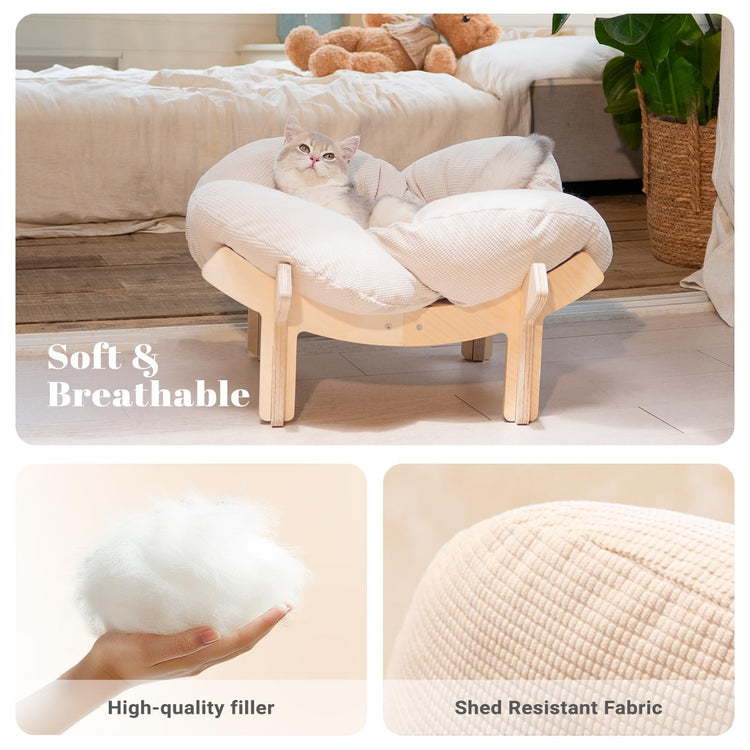 CHEERHOME PETS Elevated Cat Bed Wooden with Cushion Fluffy Pet Couch Sofa for Indoor Cats Raised Kitty Lounge Chair Suitable for Puppy, Cat Furniture(Pink)