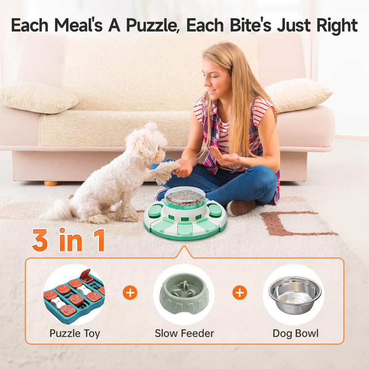 Potaroma Dog Puzzle Toy 2 Levels, Slow Feeder, Pup Food Treat Feeding Dispenser for IQ Training and Entertainment for All Breeds 4.2 Inch Height