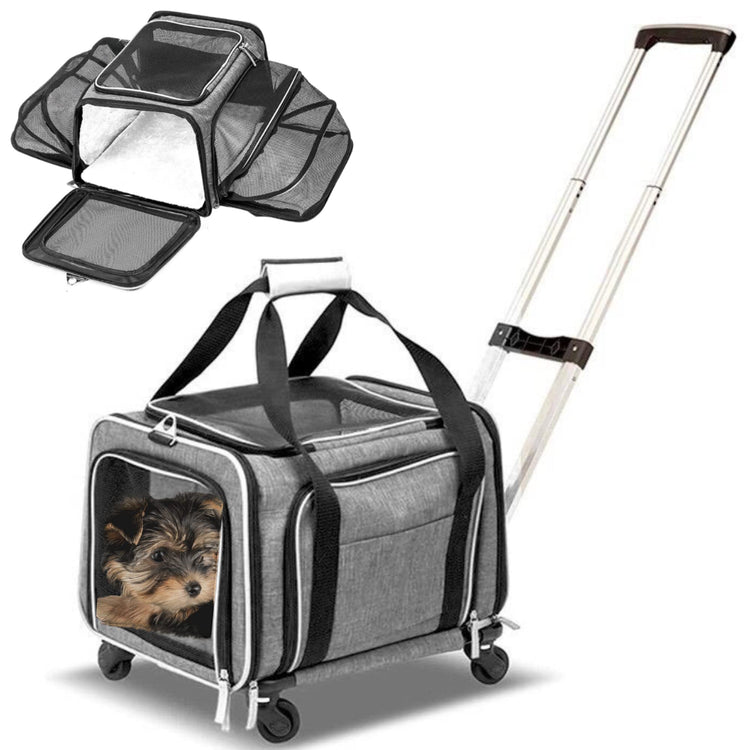RUFF LIFE 101 Airline Approved Expandable Premium Pet Carrier on Wheels- Two Sided Rolling Carrier- Designed for Dogs & Cats- Extra Spacious Soft Lined Carrier! (Black) (RL-PET-CARRIER-WHEELS)