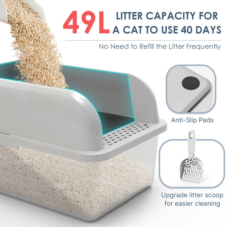Extra Large Stainless Steel Litter Box with Lid, High Sides Enclosed Cat Litter Box for Big Cats & High Peeing, Anti-Leak & Odor Control Metal Litter Pan, Easy Clean Non-Stick Kitty Litter Box