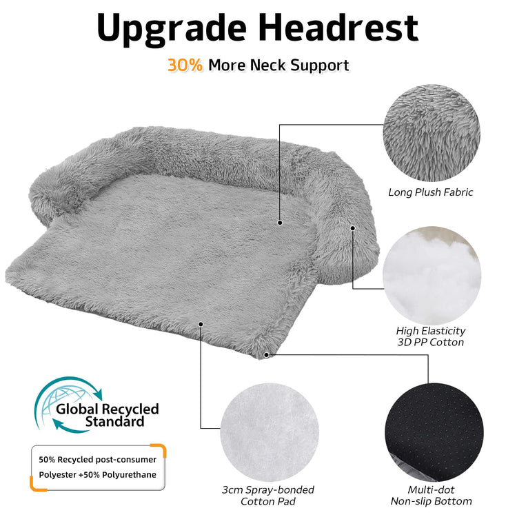 Calming Dog Bed Fluffy Plush Dog Mat for Furniture Protector with Removable Washable Cover for Large Medium Small Dogs and Cats (Small(35x31x5), Light Grey)