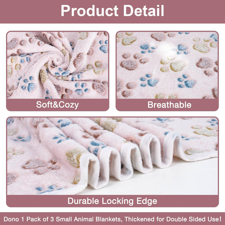 Dono 1 Pack 3 Dog Blankets, Soft Fluffy Fleece Pet Blanket Warm Sleep Mat Paw Print Design Puppy Kitten Throw Blanket Doggy Mat Blanket for Dogs