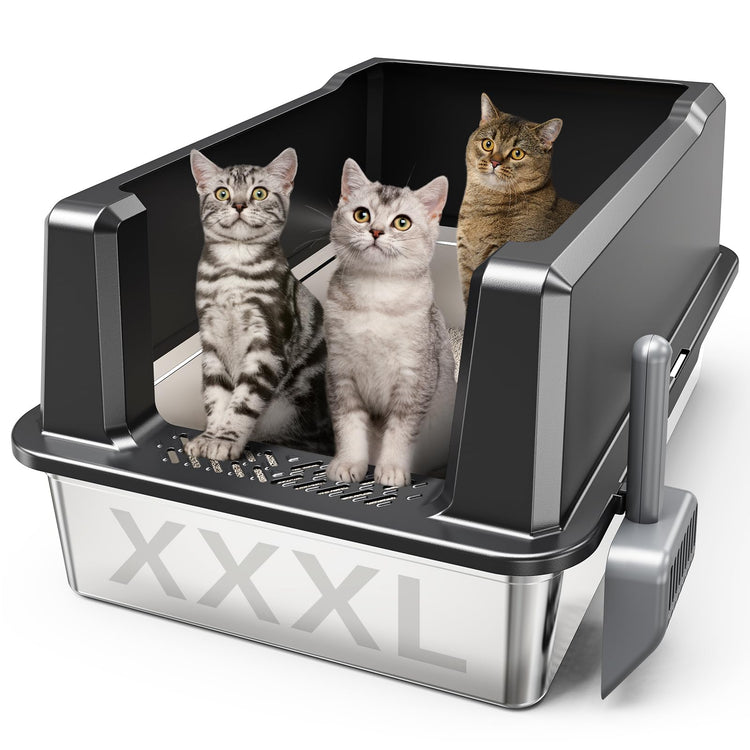 WoofiGo Enclosed Stainless Steel Cat Litter Box with Lid, XL Extra Large Litter Box for Big Cats, Metal Litter Pan High Sided, Never Absorbs Odors, Anti-Urine Leakage, Easy Cleaning, Include Scoop