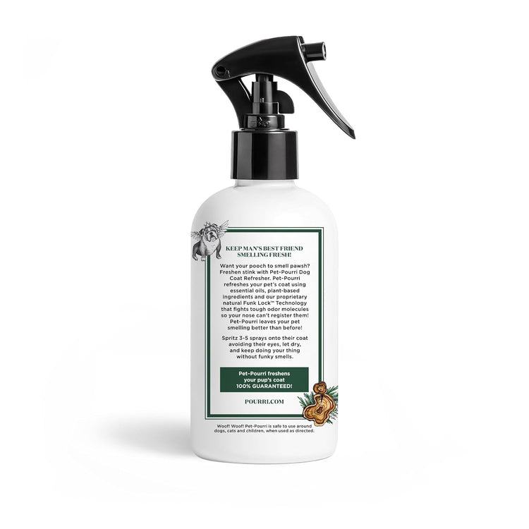 Poo-Pourri Furrest Fresh Dog Deodorizing Spray, 8 Fl Oz Grooming Perfume for Dog Coat, Pet Odor Neutralizer with Essential Oils, Vet Recommended, Paraben & Sulfate-Free Fir, Amber, & Cedarwood Scent