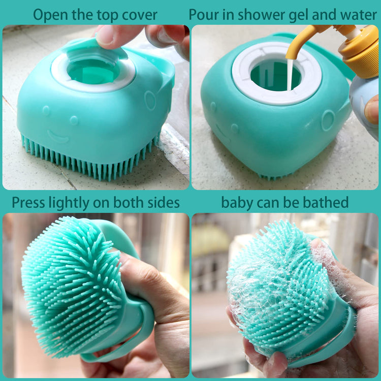 Pet Bath Brush Dog Baths Brush Shampoo Dispenser Soft Silicone Dog Bathing Brushes Dogs Shampoo Brushes scrubbers for Cats and Dogs Shower Brush Grooming (Pink)