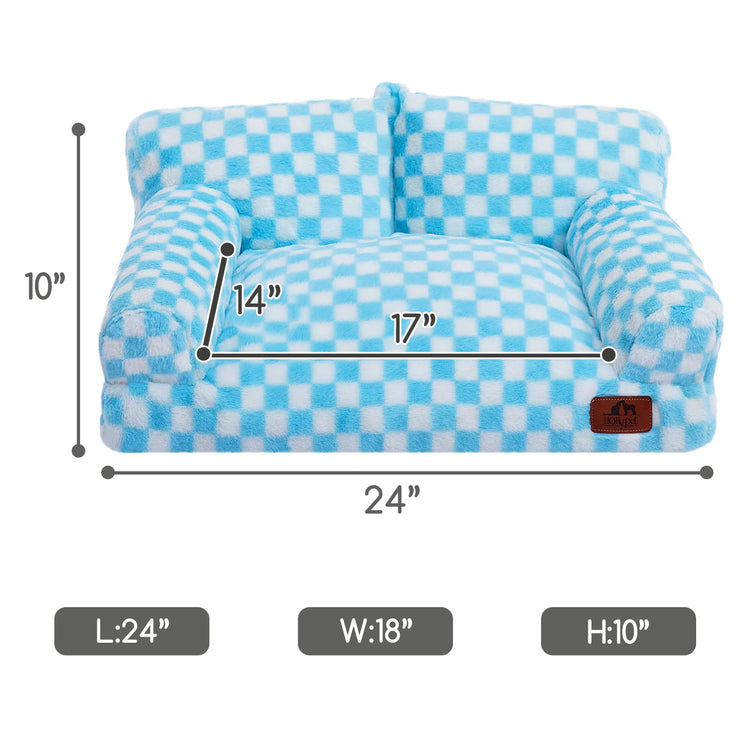 Hollypet Fluffy Dog Cat Bed Pet Couch Beds Plush Soft Warming Machine Washable Puppy Bed with Non-Slip Bottom for Cats and Small Medium Dogs up to 25 lbs, Gray, 24" L x 18" W x 10" Th