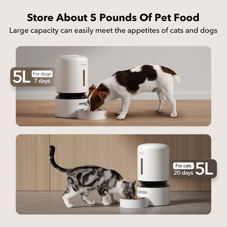 PETLIBRO Automatic Cat Feeder, 5G WiFi Automatic Pet Feeder with Freshness Preservation, 3L Timed Cat Feeders for Dry Food, Up to 48 Portions 10 Meals Per Day, Granary Pet Feeder for Cat/Dog, White