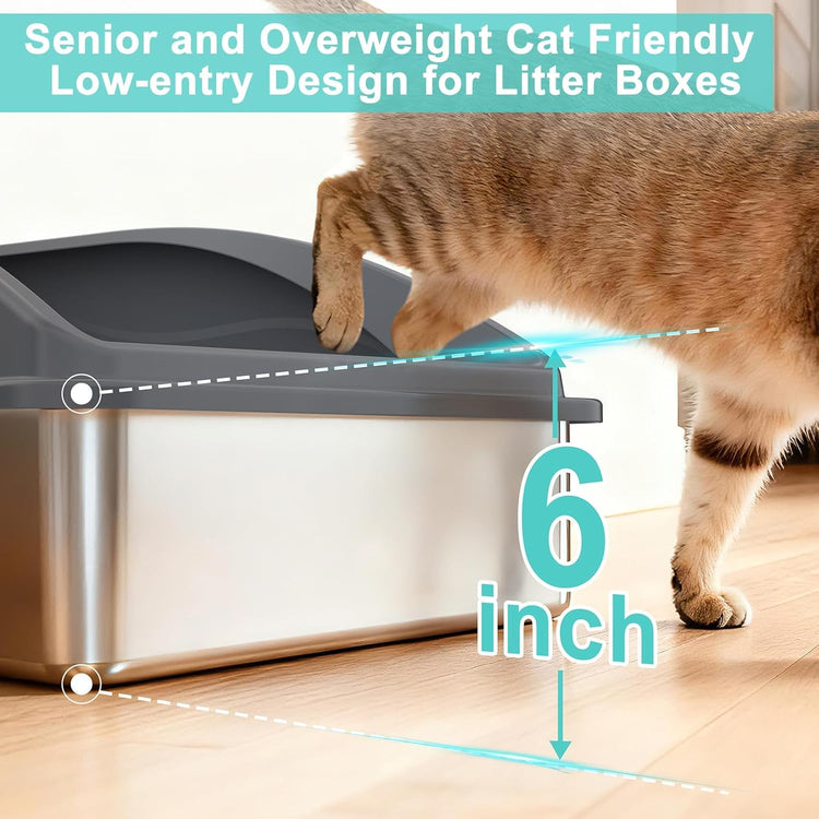 2 Pack Stainless Steel Litter Box for Kitty | Metal Kitty Litter Box with Lid High Sided for Small Cats or Injured Cats, Bunny Litter Boxes, Low Entry, Odor-Free, Non-Stick,Includes Scoop