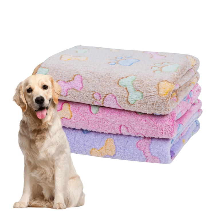 Dono 1 Pack 3 Dog Blankets, Soft Fluffy Fleece Pet Blanket Warm Sleep Mat Paw Print Design Puppy Kitten Throw Blanket Doggy Mat Blanket for Dogs