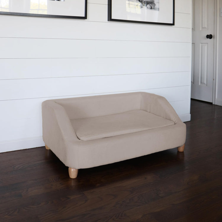 CRITTER SITTERS 33” Faux Suede Ped Bed in Brown, Durable Washable Sofa Couch for Small & Medium Cats & Dogs, Must Have Accessory for Yorkies, Shih Tzus & Frenchies, Kitten & Puppy Essential Furniture