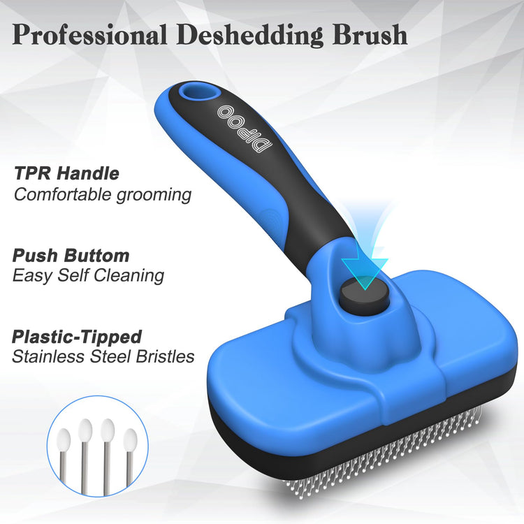Dipoo Self-Cleaning Pet Grooming Brush - Skin-Friendly Deshedding Tool for Dogs & Cats in Pink, Removes Loose Hair and Tangles