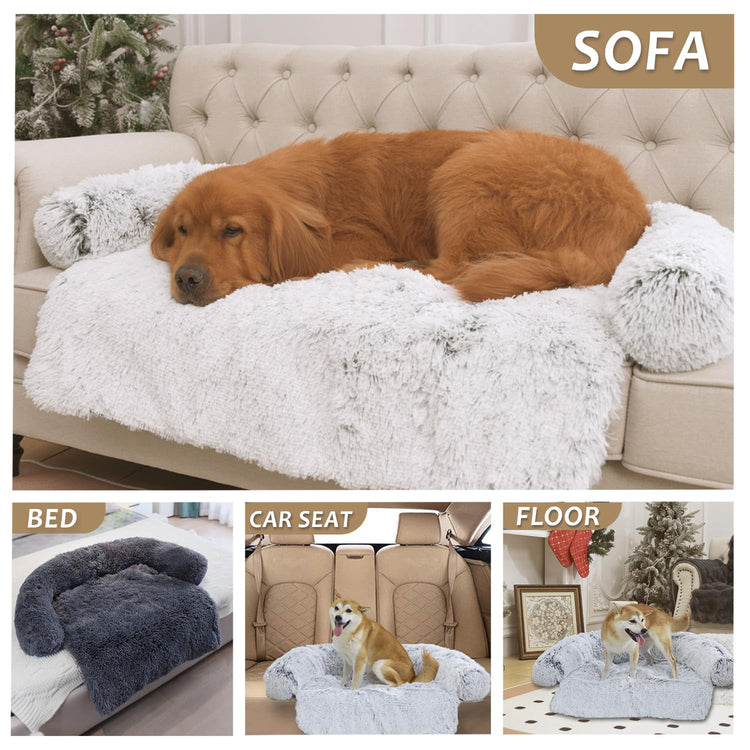 Calming Dogs/Cats Bed Mats, Dog Pad Washable Removable Couch Cover, Plush Long Fur Mat for Pets, Waterproof Lining, Perfect for Small, Medium and Large Dogs and Cats (Gradient Gray, 36"x31")