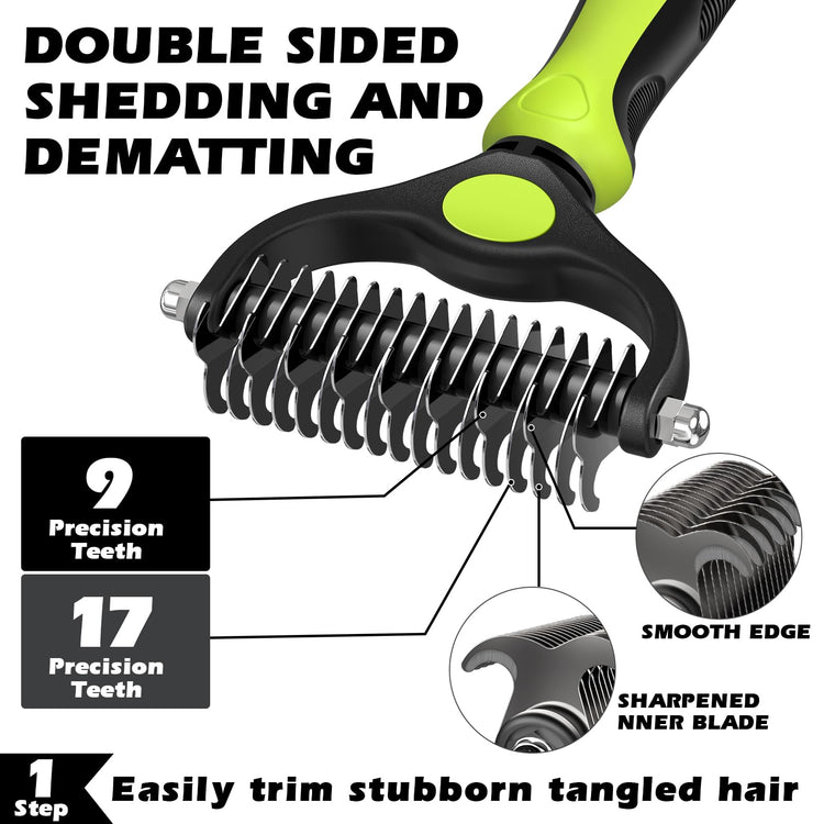 Augwind 7 in 1 Pet Grooming Kit - Dog&Cat Comb, Deshedding Brush, Nail Clipper with File, Bath Brush - Premium Pet Supplies (Blue)