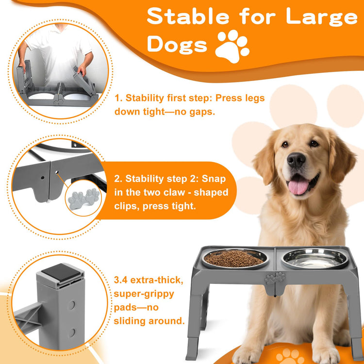 COMESOON Elevated Dog Bowls, 4 Height Adjustable Raised Bowl Stand with 2 Thick 50oz Stainless Steel Food Bowls Non-Slip Feeder Adjusts to 3.7'', 9.2'', 10.75'', 12.36'' Black, (DB-W01)