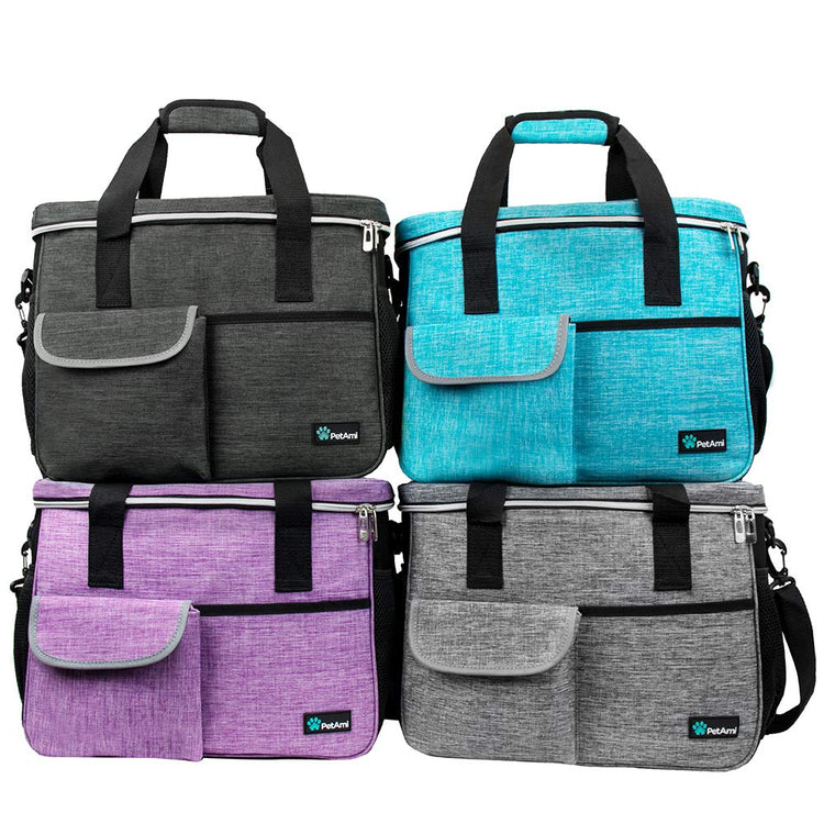 PetAmi Dog Travel Bag Organizer, Pet Travel Kit with 2 Food Containers & 2 Collapsible Dog Bowls, Pet Supplies Tote with Luggage Sleeve, Weekend Road Trip Camping Essentials, Dark Gray, Medium