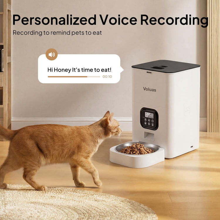 VOLUAS Automatic Cat Feeders - Timed Pet Feeder for Cats and Dogs with Dry Food Dispenser, Desiccant Bag, Programmable Portion Control, 4 Daily Meals, 10s Voice Recorder