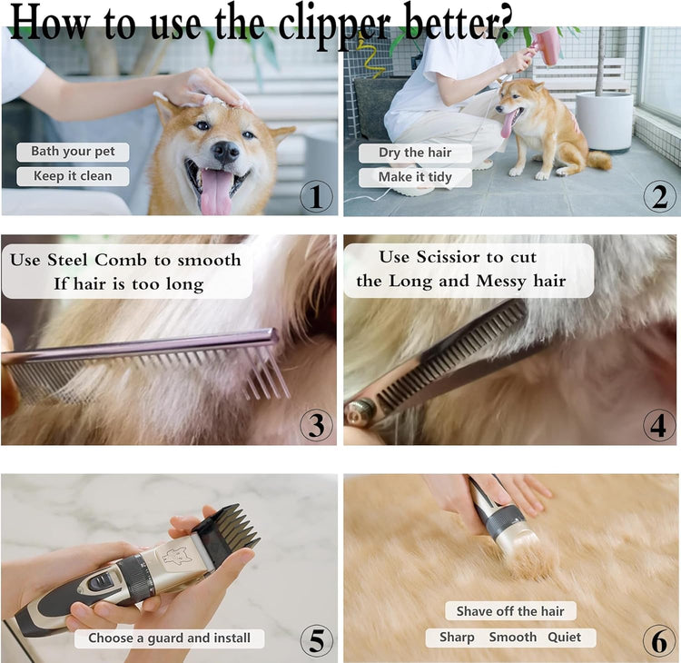 Highdas Dog Clippers for Grooming Low Noise, Cordless Electric Dog Grooming Kit Clippers Rechargeable, Quiet Dog Shaver, Pet Hair Trimmer Kit for Dogs & Cats (Gold)