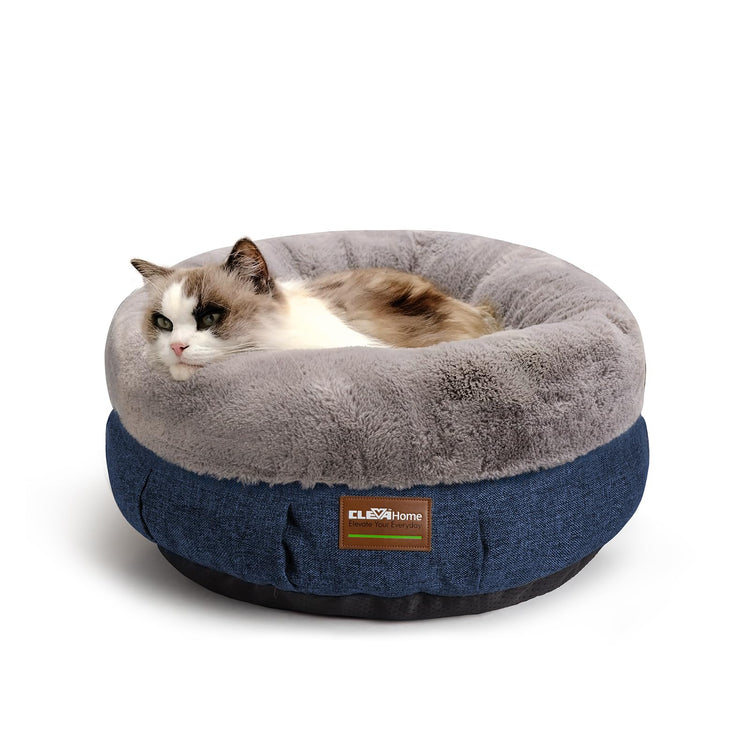 ClevaHome Cat Dog Bed for Small Pets up to 15lbs - Round Cat Beds for Indoor Cats, Machine Washable Comfortable Pet Bed for Puppy and Kitten with Non-Slip Bottom (Plum Pink)