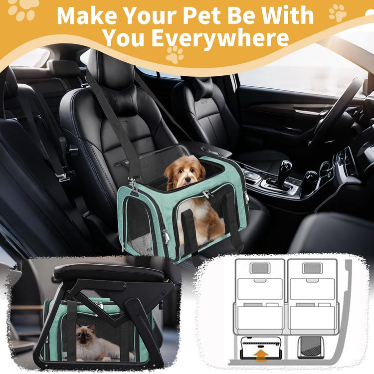 Soft-Sided Cat/Dog/Pet Carrier, Collapsible Pets Travel Carriers for Big Cats/Small Dogs with Shoulder Strap & Removable Mat, Mesh Puppy Carry Bag, Up to 16 Lbs, TSA Airline Approved(Black)