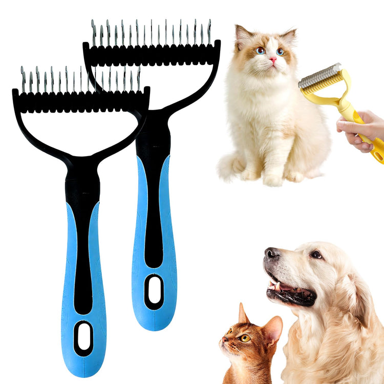 Double-Sided Pet Grooming Brush for Dogs and Cats, 2026 New Dog Deshedding Brush, Dematting Comb Removes Tangles Knots and Loose Fur, Ergonomic Pet Grooming Tool (Blue)