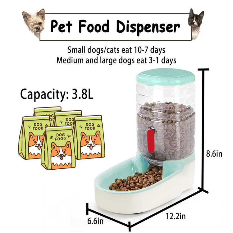 kathson Automatic Cat Feeder 1 Gallon Gravity Dog Food Dispenser Large Capacity Self Feeding Pet Food Bowl Station for Puppy Kitten Rabbit Green