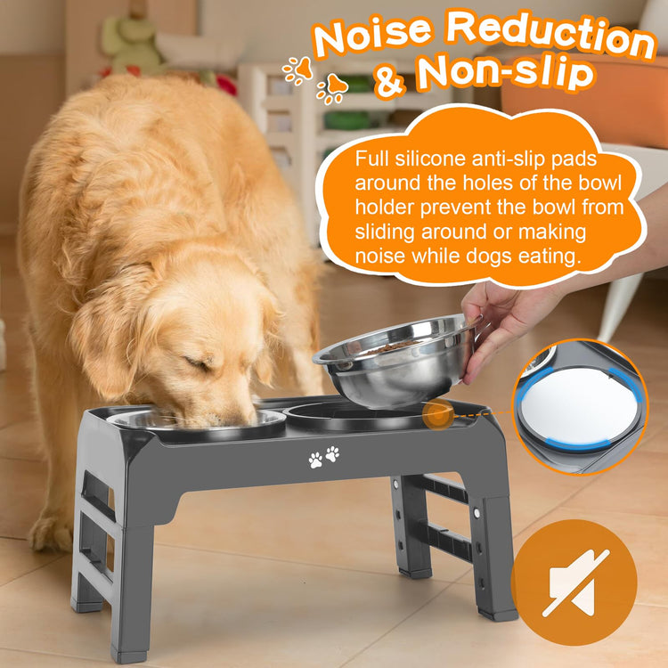 COMESOON Elevated Dog Bowls, 4 Height Adjustable Raised Bowl Stand with 2 Thick 50oz Stainless Steel Food Bowls Non-Slip Feeder Adjusts to 3.7'', 9.2'', 10.75'', 12.36'' Black, (DB-W01)