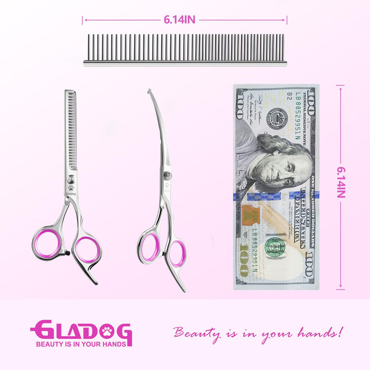 GLADOG Professional 5 in 1 Dog Grooming Scissors Set with Safety Round Tips, Sharp and Heavy-duty Pet Grooming Shears for Cats
