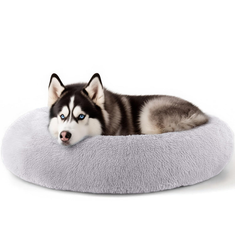 Hoewina Dog & Cat Bed for Indoor Cats, 20in Calming Donut Bed for Puppy and Kitten, Washable Round Fluffy Pet Bed for Small Medium Dogs and Cats (Light Grey)
