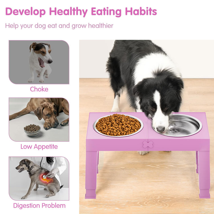 XIAZ Elevated Dog Bowls Large Breed Raised Dogs Bowl Stand Large/Medium Sized Dog Stainless Steel Food Water Bowl Stands 5 Heights Adjustable 9/11/12/14in Black Pet Feeder Dish Station
