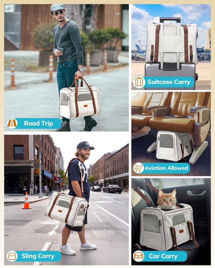Morpilot Pet Carrier for Large Cats, Puppies & Small Dogs Up to 25lbs, Escape-Proof with Locking Zippers, Dual-Sided Cushion, Safety Buckle for Car & Vet Travel, Includes Foldable Bowl (Dark Gray)