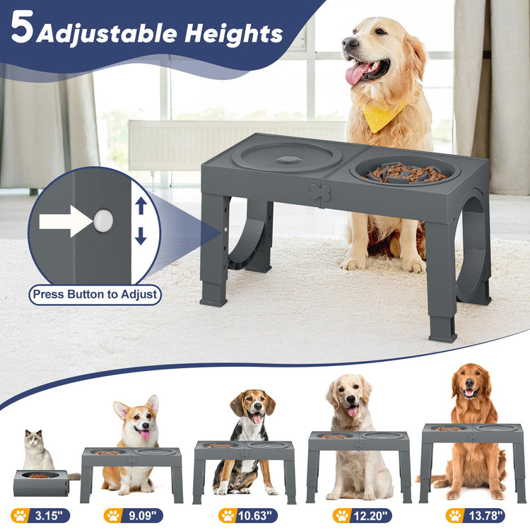 XIAZ Elevated Dog Bowls Large Breed Raised Dogs Bowl Stand Large/Medium Sized Dog Stainless Steel Food Water Bowl Stands 5 Heights Adjustable 9/11/12/14in Black Pet Feeder Dish Station