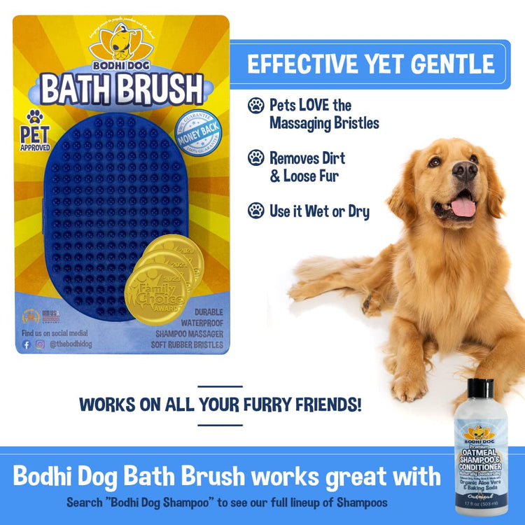 Bodhi Dog Shampoo Brush - Pet Grooming & Bath Supplies for Dogs and Cats - Bath Brush for Long & Short Hair - Premium Scrubber for Shower, Bathing & Massage (One Pack, Silver Glitter)
