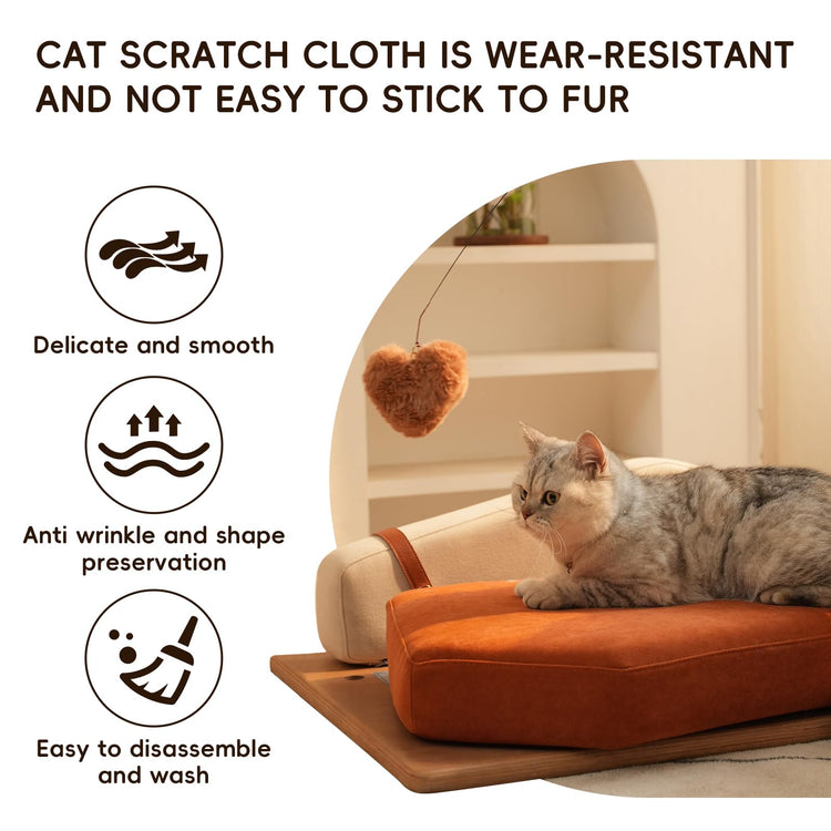 GDFStudio 27.6" Wooden Pet Bed for Cats and Dogs, Oak Veneer Frame with Washable Cushion, Scratch-Resistant Fabric, Elevated Pet Sofa Bed with Hanging Toy and Non-Slip Feet for Medium to Large Pets