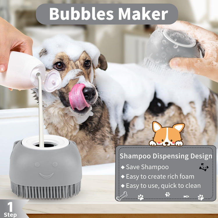 Comotech 6PCS Dog Bath Brush & Dog Toothbrush | Adjustable Handle Shampoo Brush & Scrubber for Short & Long Haired Dogs & Cats | Effectively Solve Odor & Stain Removal Problems (Blue Blue Blue.)
