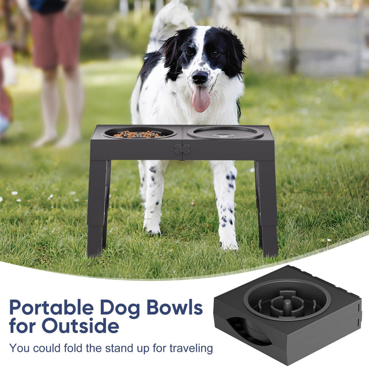 XIAZ Elevated Dog Bowls Large Breed Raised Dogs Bowl Stand Large/Medium Sized Dog Stainless Steel Food Water Bowl Stands 5 Heights Adjustable 9/11/12/14in Black Pet Feeder Dish Station