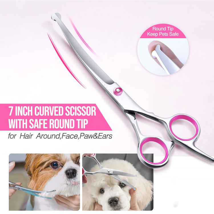 Gimars Titanium Coated Professional 6 in 1 4CR Stainless Steel Dog Grooming Scissors with Safety Round Tip, Heavy Duty Pet Grooming Scissor for Dogs, Cats and Other Animals
