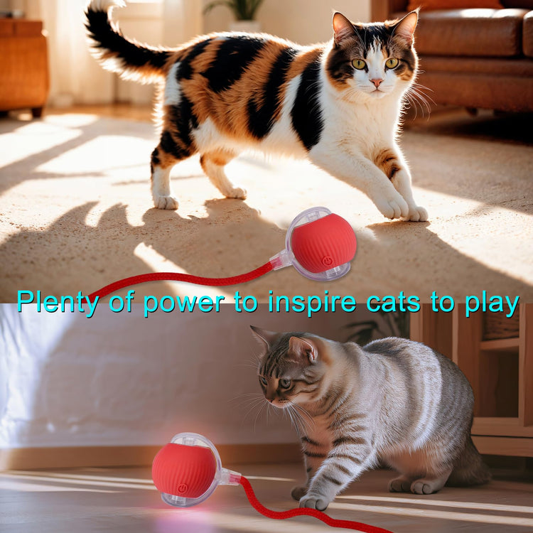 Interactive Cat Dog Toy Ball: Indoor Small Automatic Moving Smart Rolling Fun Pet Game with Led Light and String Tail for Motion Activated, Cute Kitten Puppy Present, Exercise Wheel Supplies (Yellow)