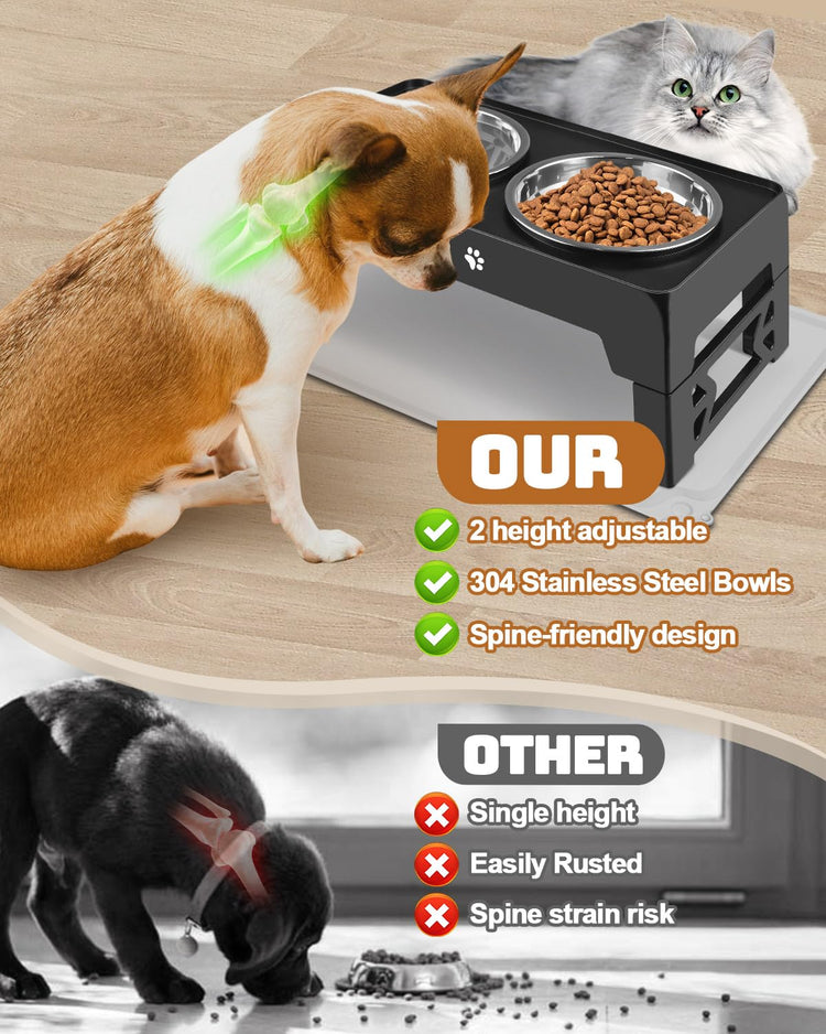Jovrun Elevated Dog Bowls for Medium Large Size Dogs, Non-Slip Dog Feeder with 1*Stainless Steel Dishes & 1*Slow Feeder Bowl, 5 Heights Adjustable Raised Bowls to 3.15″-8.66″-9.84″-11.02″-12.2″