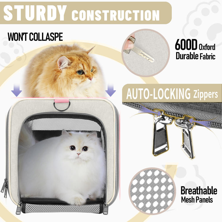 GAPZER Small Dog Carrier Cage Soft Chihuahua / Softshell Big Cat Carrier Maine Coon / Pet Taxi Carrying Bag over 25lbs / Top Loader Travel Kennel Brown
