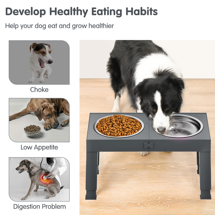 XIAZ Elevated Dog Bowls Large Breed Raised Dogs Bowl Stand Large/Medium Sized Dog Stainless Steel Food Water Bowl Stands 5 Heights Adjustable 9/11/12/14in Black Pet Feeder Dish Station