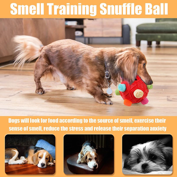 Dog Snuffle Ball-Interactive Puzzle Dog Toys Encourage Natural Foraging Skills Slow Feeder for Training and Stress Relief, Cloth Strip Hiding Food Chew Toys with Squeaky Carrot Toy for Any Size