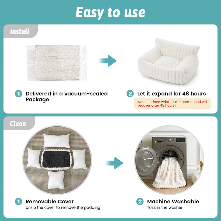 COZY KISS Cute Cat Couch, Fluffy Sofa Bed for Cats and Small Dogs, Premium Faux Rabbit Fur Cats beds for Indoor Cat, Ultra-Soft Supportive Pet Couch Furniture (Grey, S: 25.5''x17.5'')