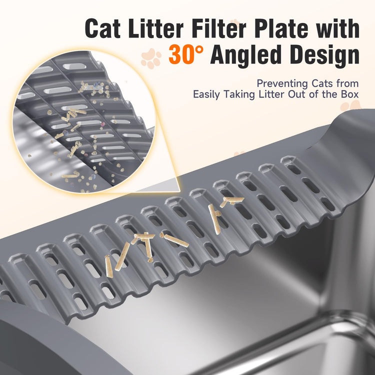 2PACK Stainless Steel Cat Litter Boxes, XL Large Metal Litter Box with High Sides Lid, Odor Free Litter Pan Include Scoop Easy Cleaning Anti-Scratch Kitty Cat Box Anti-Urine Leakage, Non-Sticky