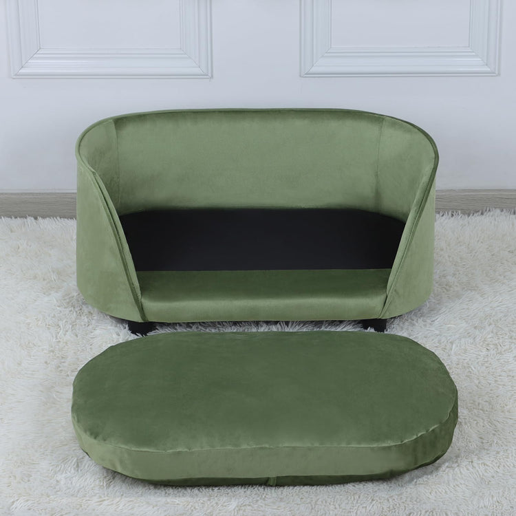 Pet Sofa Bed,Cat Sofa Couch,Small Dog Beds,Pet Sof Couch, Cat Beds,Wooden Frame and Velvet Fabric and Washable Cushion,Comfy Dog Couch for for Small Dogs &Cats&Puppy (Green)